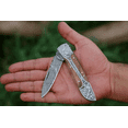 thumbnail image 6 of Handmade Damascus Steel Folding Knife With Engraved Steel Frame Olive Wood Handle Pocket Knife., 6 of 10
