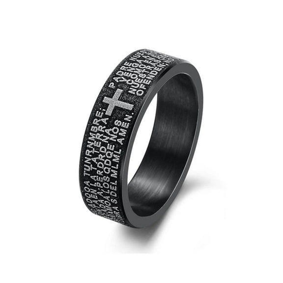 KATGI Ti Black Titanium Steel English Bible Frosted Cross Band Ring (Women)