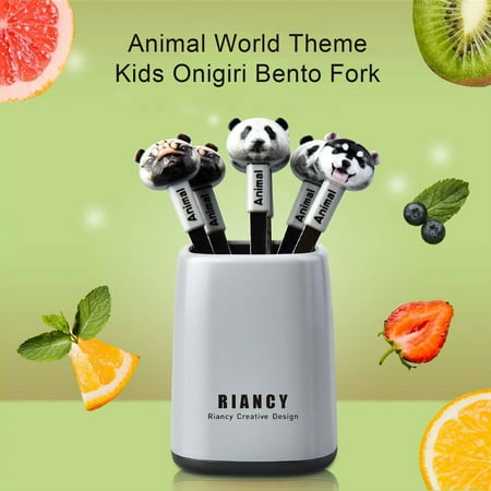 

1 Set Fruit Fork with Storage Box Cartoon Shape Stainless Steel Animal World Theme Kids Dessert Toothpick for Dining Room