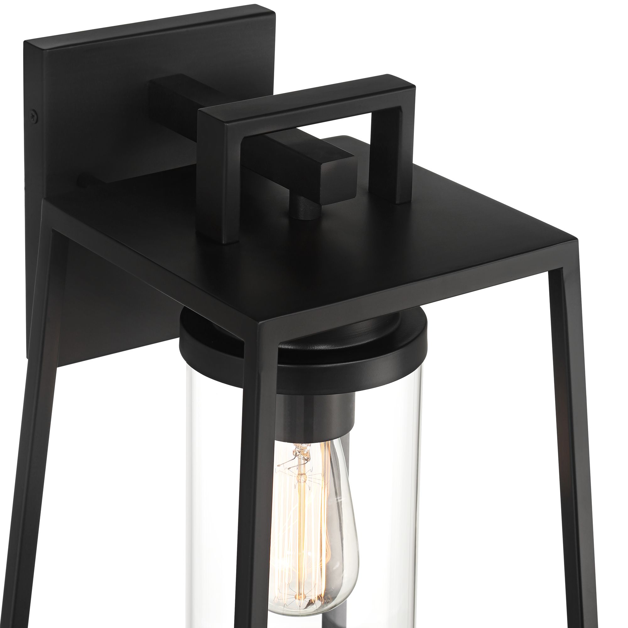 Possini Euro Design Jersey 17" High Modern Outdoor Wall Light Fixture Mount Porch House Weatherproof Matte Black Metal Glass Shade