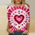 thumbnail image 2 of Goodeals Valentine's Day T Shirts Womens Tie Dye Cute Heart Love Graphic Tees 3/4 Sleeve Tunic Tops Loose Crewneck Valentine's Day Heart Tshirts(Pink,L), 2 of 5
