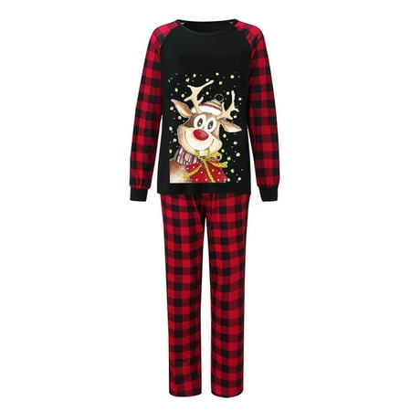 

DeHolifer Family Christmas Pjs Matching Sets Printed Tops and Plaid Pants Holiday Xmas Sleepwear Pajamas for Family Red XL