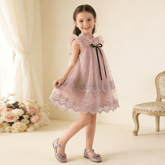 Hotiary 3-8Y Toddler Girls Summer Tulle Dress Princess Layered Tutu Ruffle Sleeve Swing Dresses Twirly Fairy Birthday Party Wedding Sundress Flower Girl Dresses