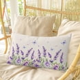 thumbnail image 4 of Botanical Lavender Floral Pillow Covers, Linen Long Throw Pillow Case, Purple Flowers Butterfly Beige Holiday Pillow Protector Decorative Cushion Cover for Living Room/Bedroom 20" x 26", 4 of 8