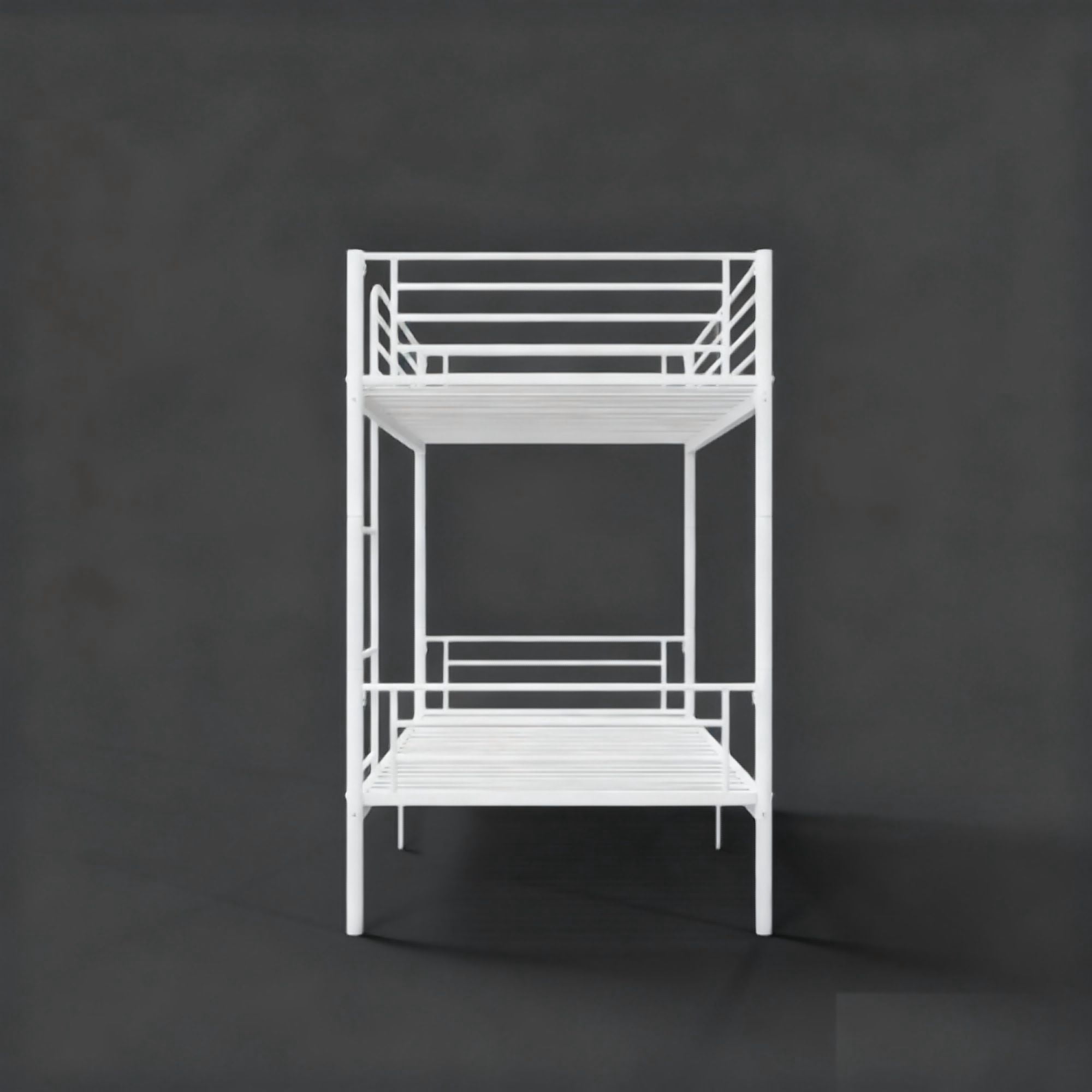 Twin Over Twin Metal Bunk Bed with Ladder and High Guardrail, Convertible to 2 Twin Beds, Noise-Free, Storage Space, White
