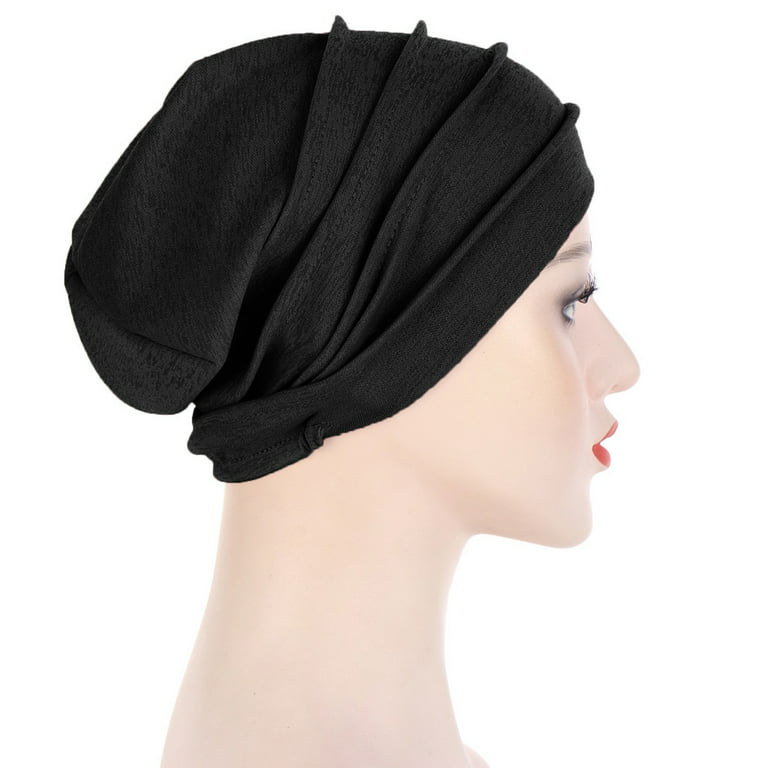 Women Stretch Cloth Forehead Cross Scarf Hat Linen Turban Hat Hijab  Bottoming Hat Leisure Vacation Daily Cap 