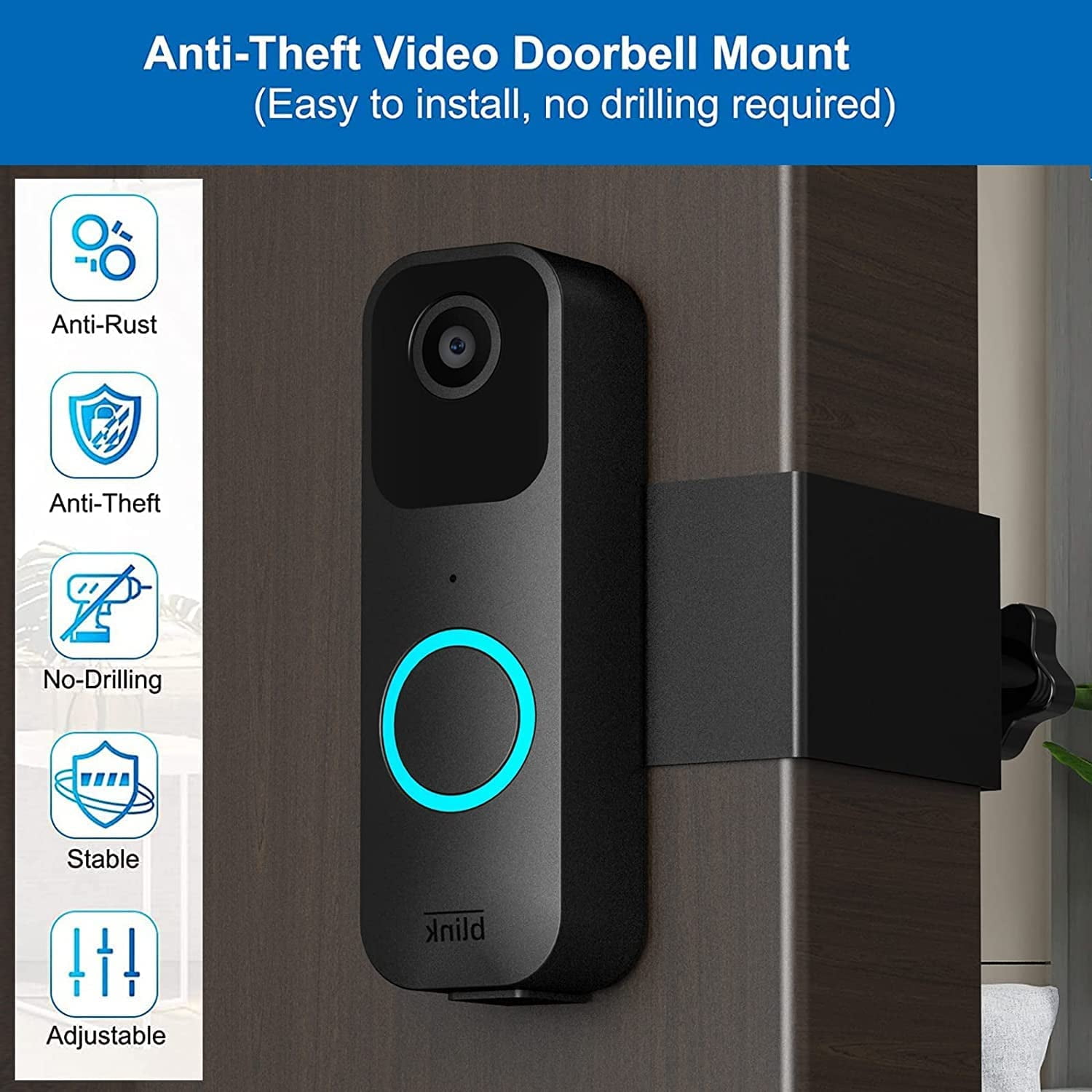 Blink Anti-Theft Doorbell Camera Mount,Video Doorbell Stand for Apartment and Office Security,Adjustable high Hardness Stainless Steel doorbell Rack,No Drilling and Quick Installation(Black)