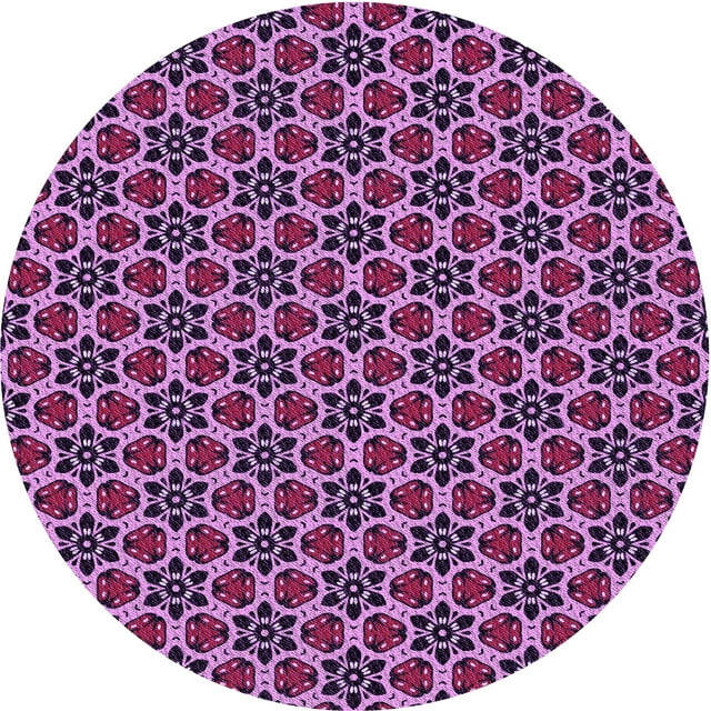 Ahgly Tapis Rond Lavable en Machine Intérieur Transitionnel Orchidée Violet, 4 Pieds Rond