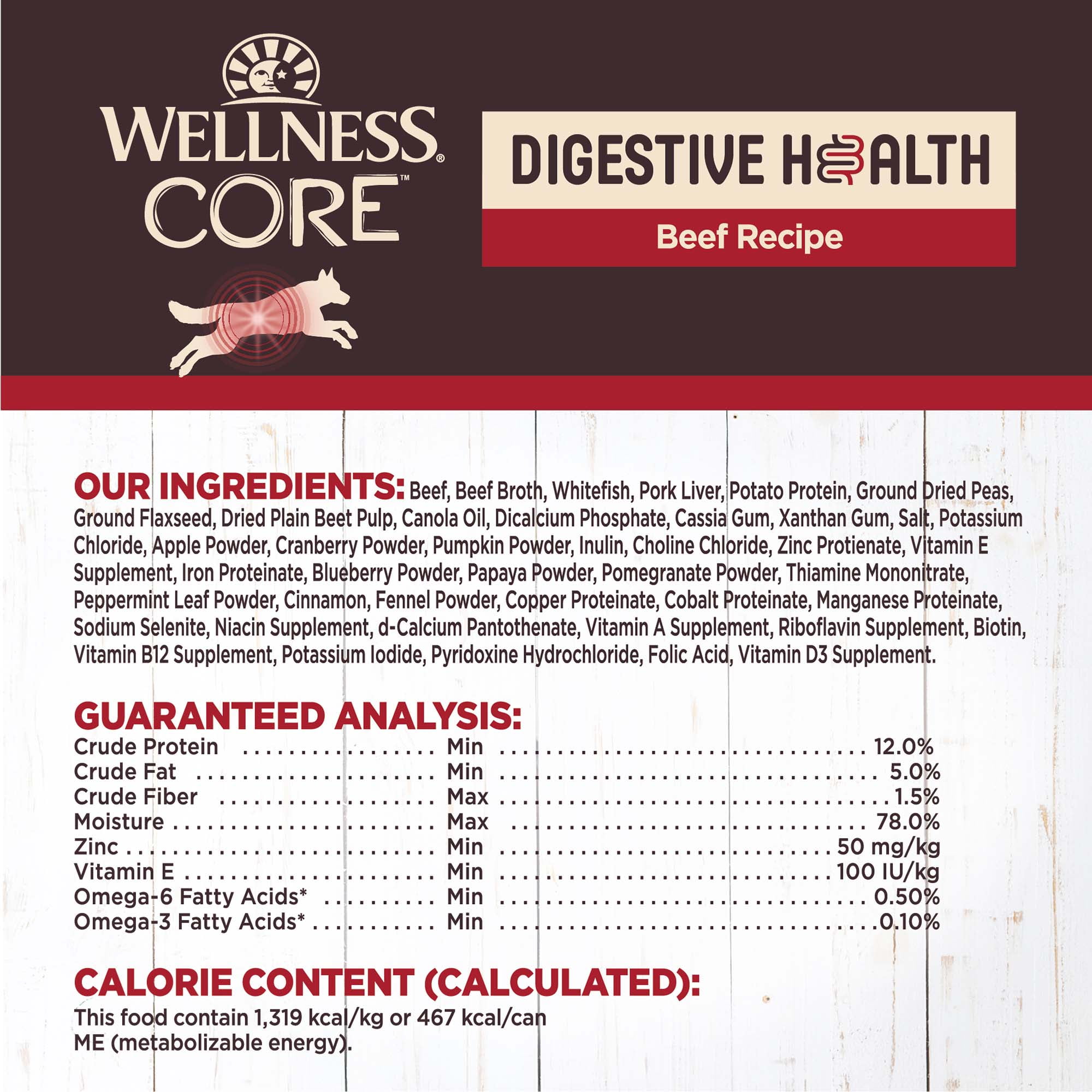 Wellness CORE Digestive Health Pate Variety Pack Adult Canned Wet Dog Food, Grain Free, Sensitive Stomach, Natural 13 oz, Pack of 6 Cans
