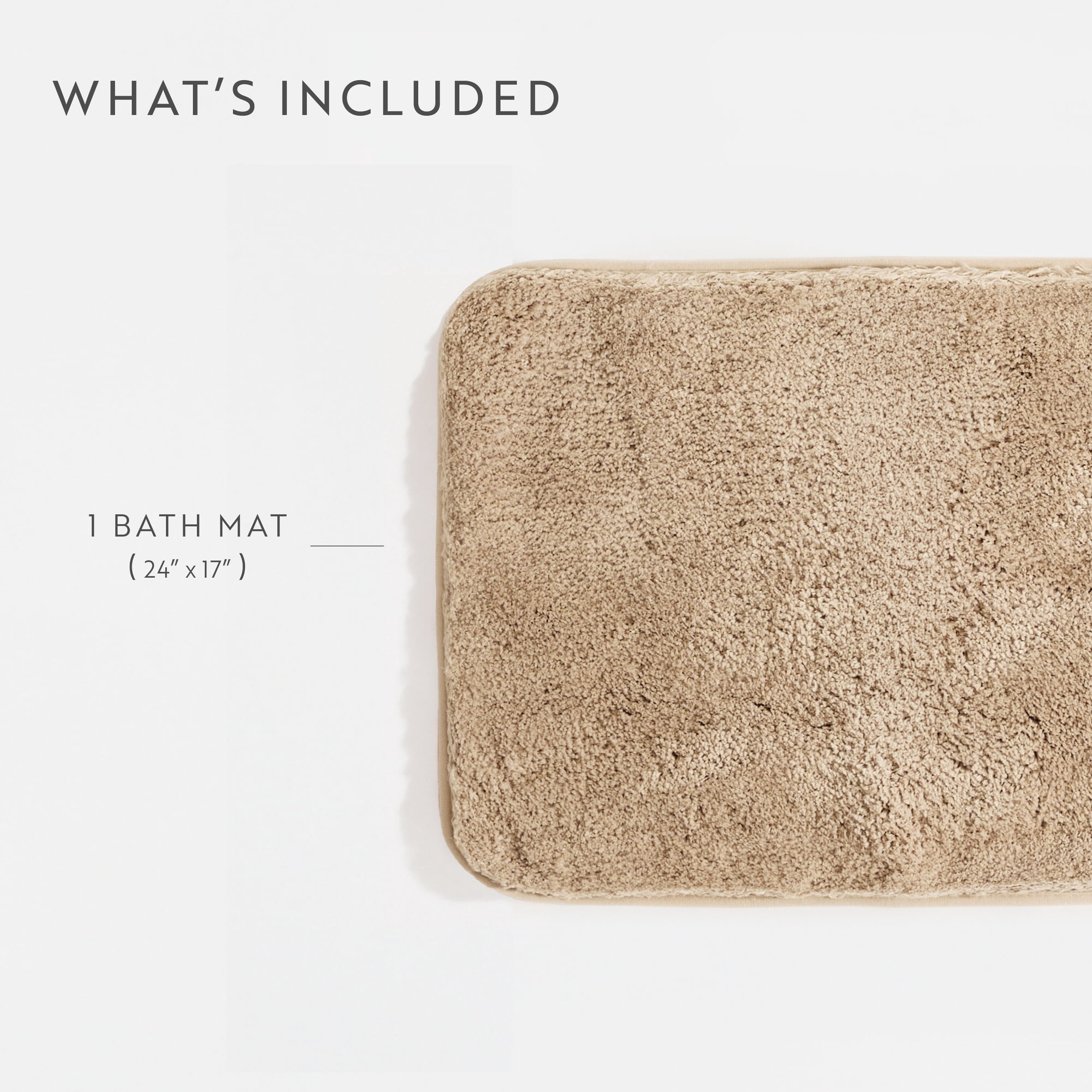 Plush Absorbent Bath Mat Rug with Anti-Skid Rubber Backing, 24 x 17, Mocha, by Noble Linens