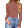 thumbnail image 4 of COMVALUE Women's 2026 Mock Turtle Neck Long Sleeve Tops Bodysuit Jumpsuit (Coffee, S), 4 of 6