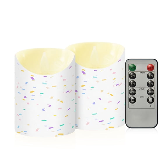 2 PCS Tilted Flameless Candles Flickering LED Lights Battery Operated Candles with Remote Timers for Holiday Decor Colored Paper Scraps