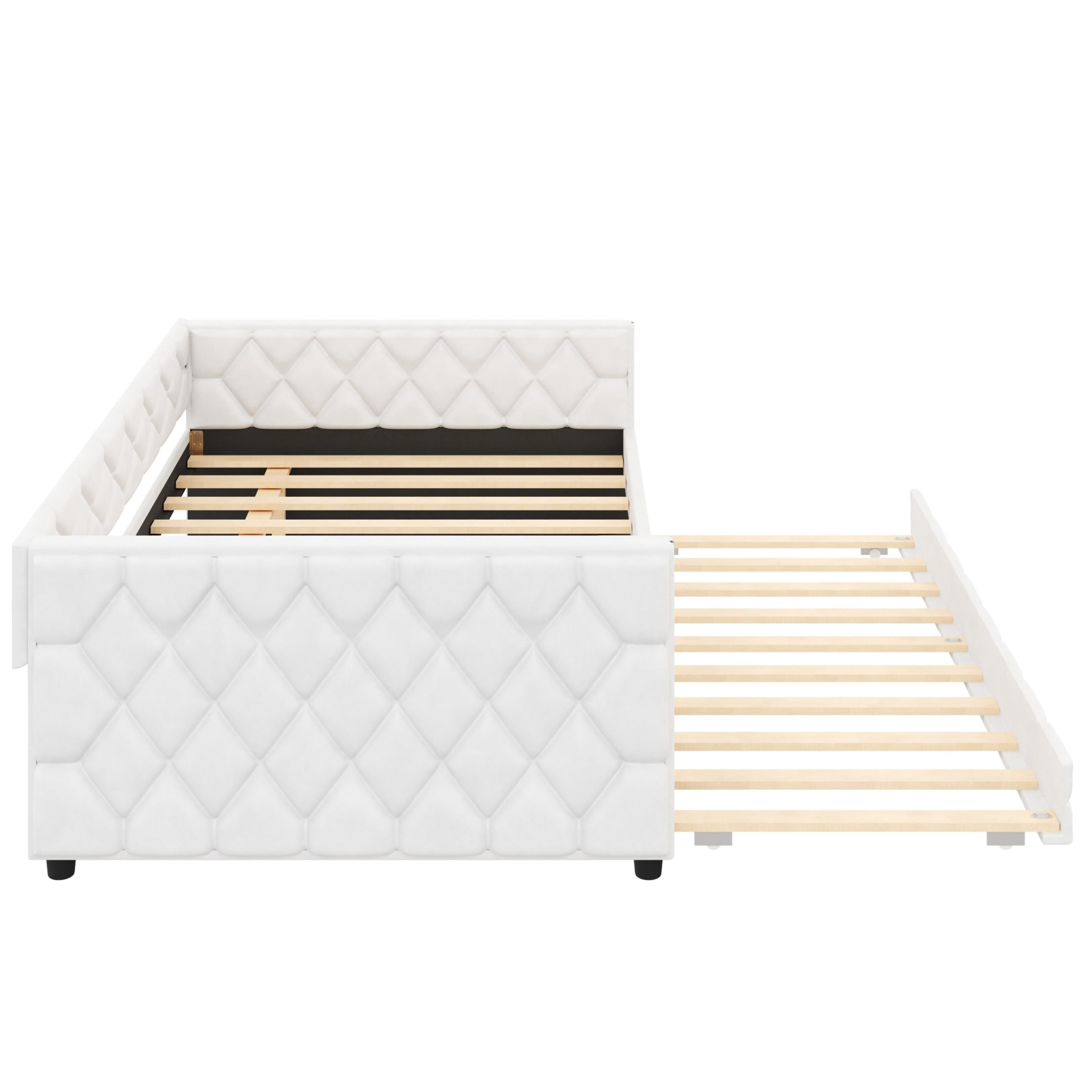 Noble House Girel Full XL Size Upholstered PU Leather Daybed with Extra Twin Trundle and LED Light, White