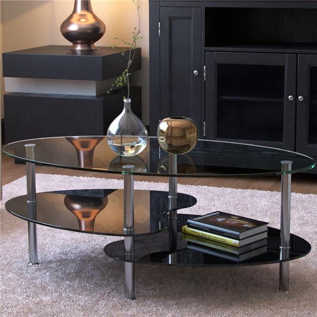 Ryan Rove RR1074-WS Orion 38 in. Oval Two Tier Clear & Black Glass Coffee Table