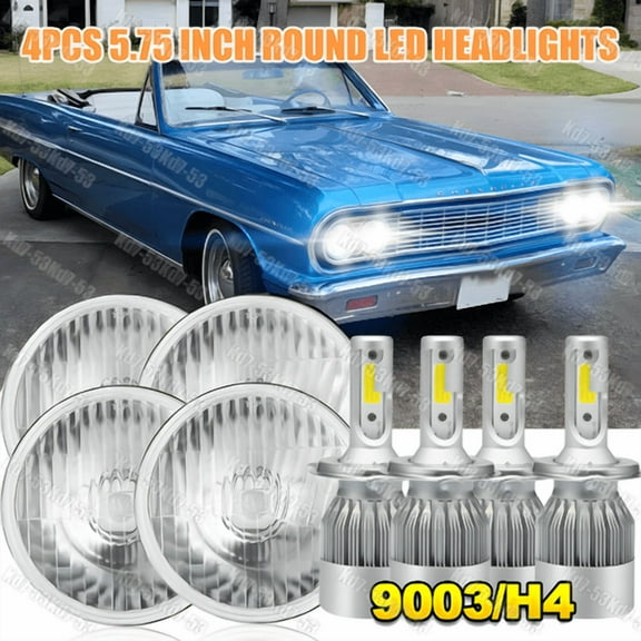 For 1964-1970 Chevy Chevelle 4PCS 5.75" 5-3/4" 6000k LED Headlights Hi/Lo Beam