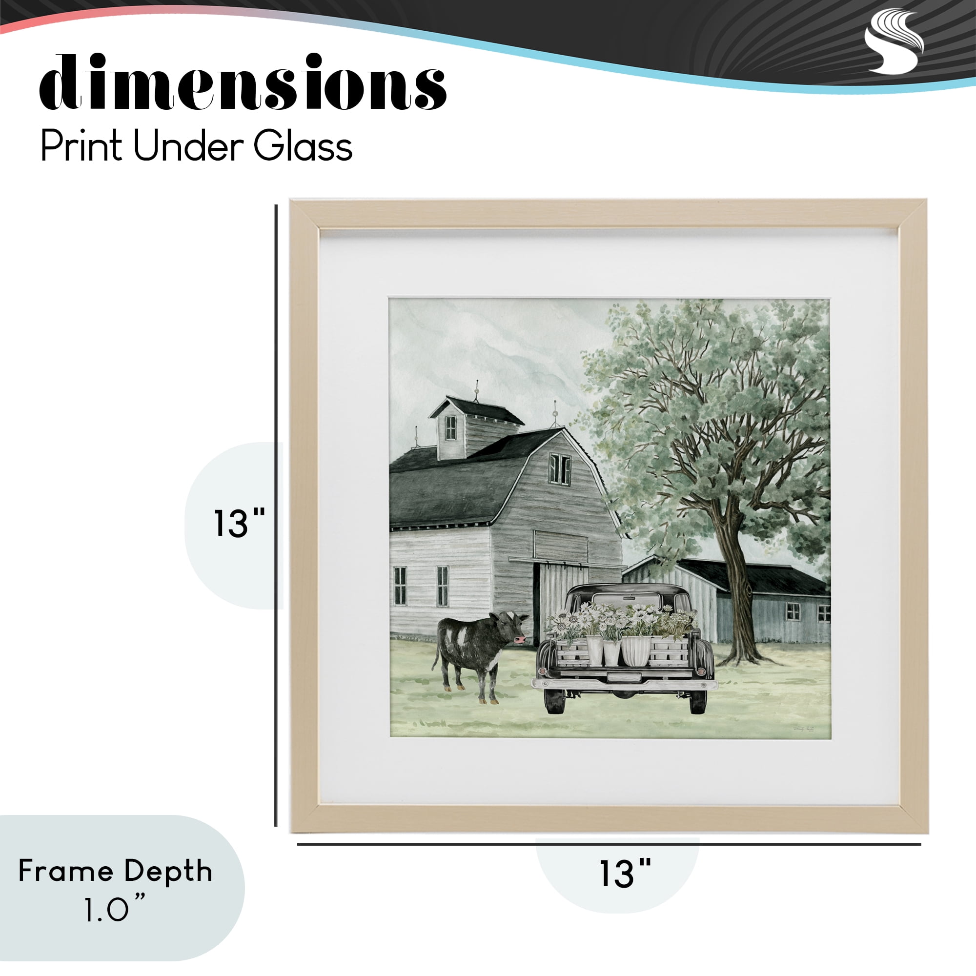 Stupell Industries Buttercup's Flowers on Farm Birch Framed Print Under Glass, design by Cindy Jacobs