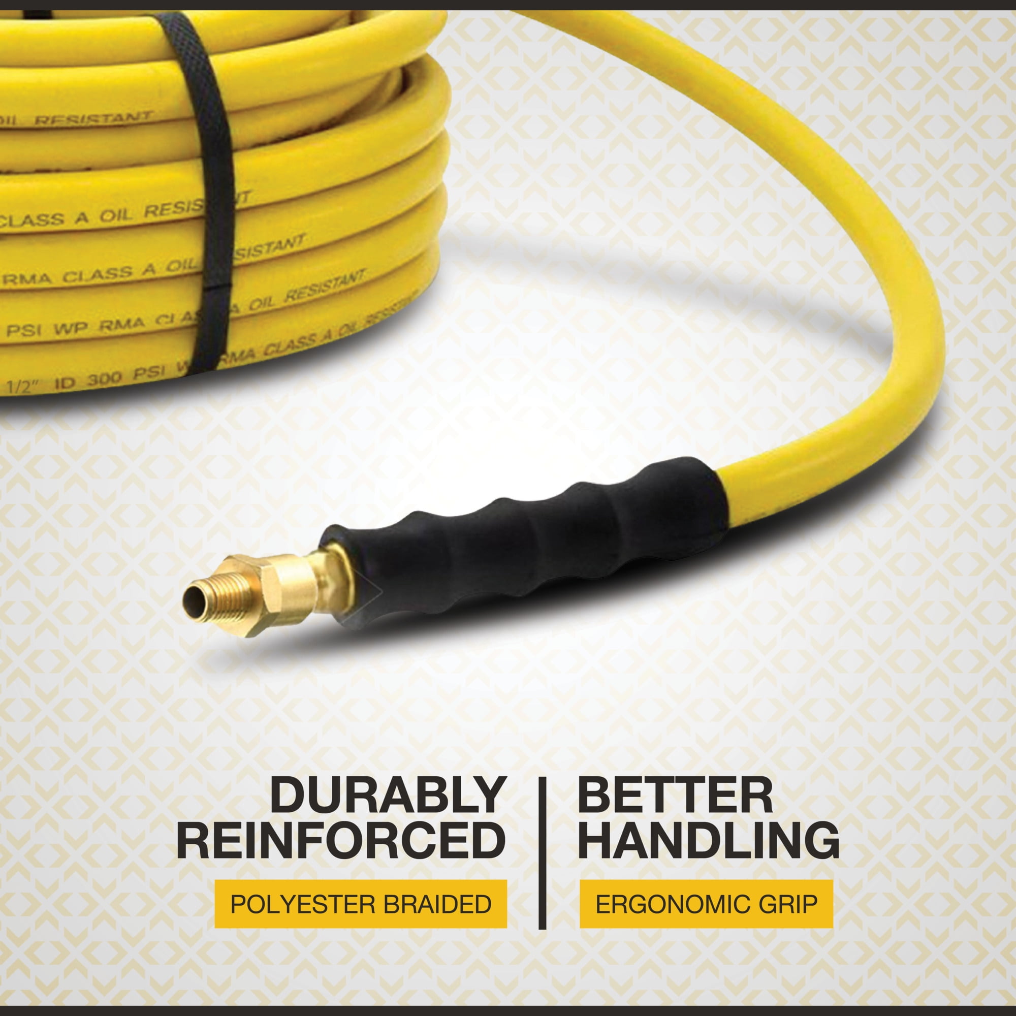 Klutch Oil-Resistant Rubber Air Hose with 1/2in.–3/8in. Reducer, 1/2in. x 50ft., 300 PSI