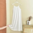 thumbnail image 2 of Women's Solid Color Crew Neck Spaghetti Strap Mini Nightgown, Loose Sleeveless Casual Home Sleep Slip Dress White XL(XL), 2 of 8