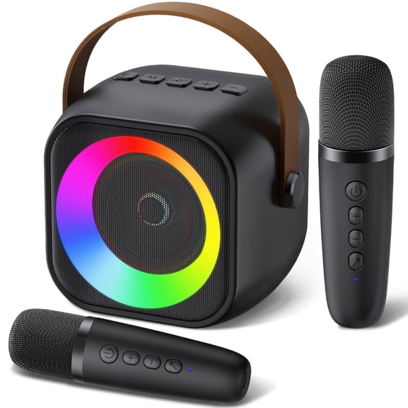 VOLIVO Mini Karaoke Machine, Portable Bluetooth Speaker with 2 Wireless Microphones for Kids & Adults