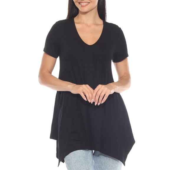White Mark Short Sleeve Shirred Front Knit Tunic Top with Pockets, Women's, S-XL