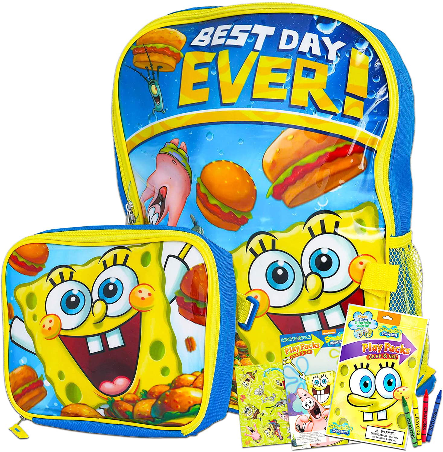 Personalised Kids Lunch Bag Any Name Spongebob Childrens Boys School Snack Box 3 