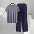 thumbnail image 2 of BaoFuBaoMei Lounge Sets for Men 2 Piece Big and Tall Crew Neck Pajamas Short Sleeve Top Joggers Sleepwear Sets Solid Soft Loungewear with Pockets, 2 of 5