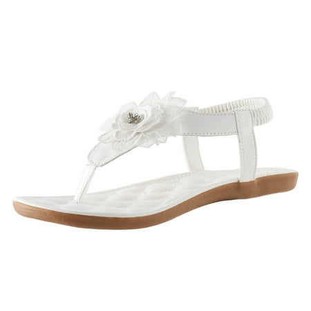

Fsqjgq Beach Sandals Women Comfortable Sandals for Women Ladies Fashion Summer Leather Rhinestone Lace Flower Elastic Flat Sandals Size 40 White