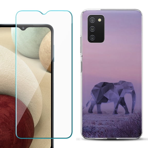 Slim-Fit TPU Fashion Phone Case for Samsung Galaxy A03s, with Tempered Glass Screen Protector, by OneToughShield ® - Twilight Elephant