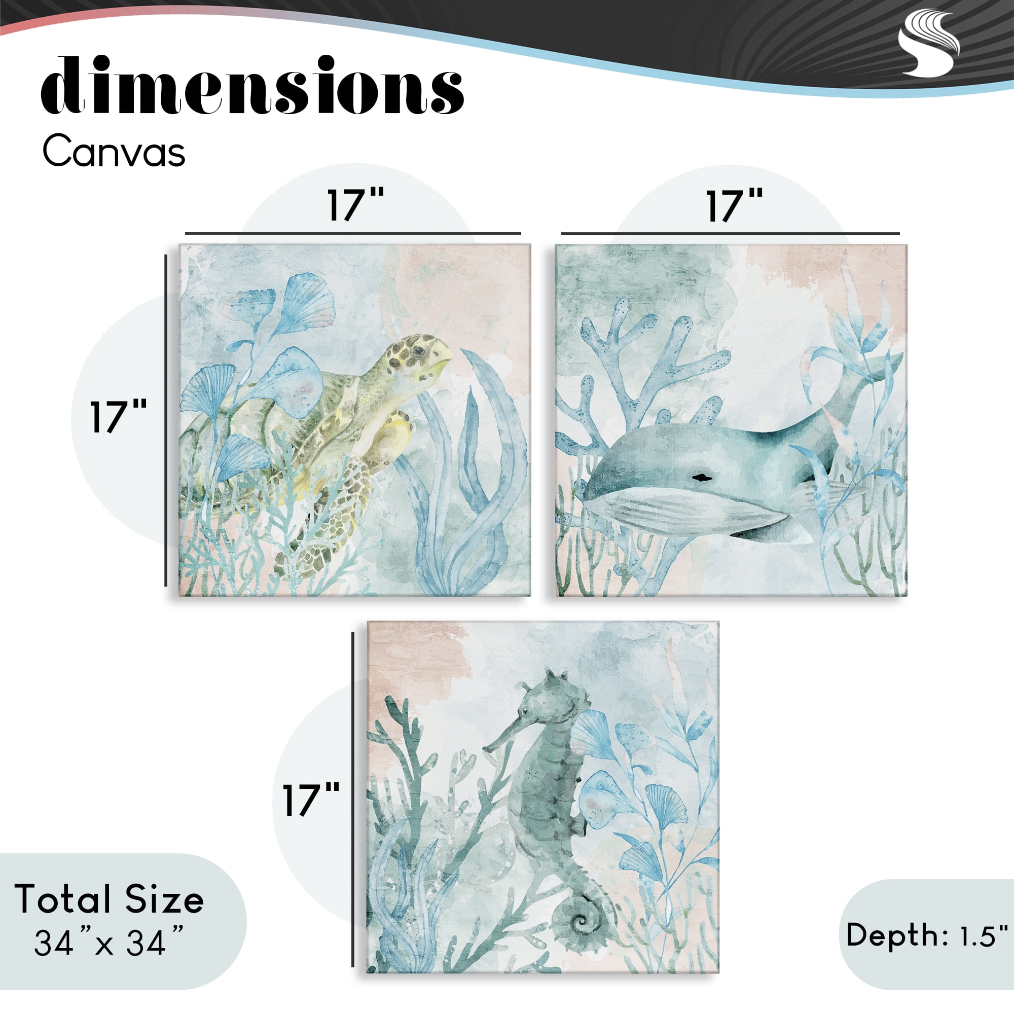 Stupell Industries Aquatic Animals Sea Swim 3 Piece Canvas Wall Art Set, design by Kim Allen