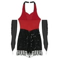 thumbnail image 4 of TSSOE Women Sparkly Jazz Prom Latin Dance Leotard Halter Backless Tuxedo Bodysuit with Metallic Gloves Red XXL, 4 of 7