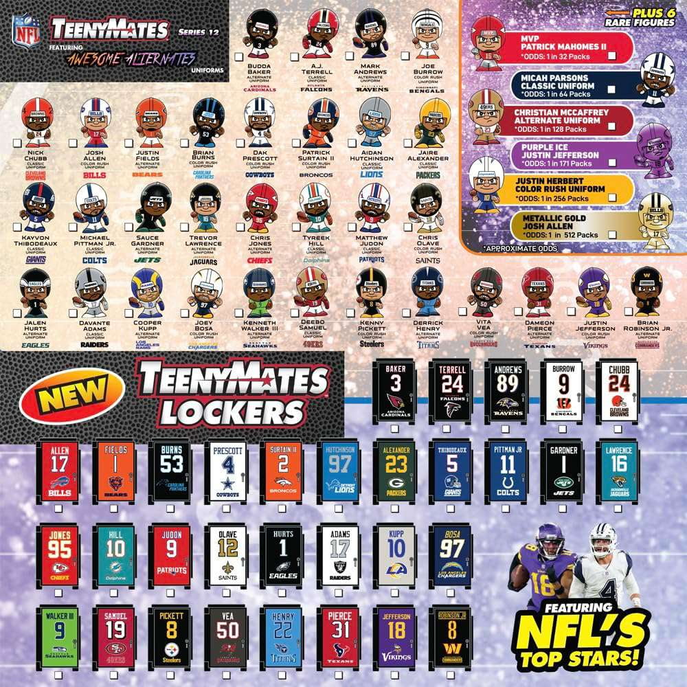 Party Animal TeenyMates 2024 Series 12 NFL Lockers Blind Mystery Pack, 3 Pcs