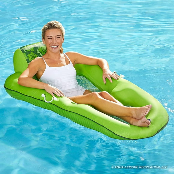 Aqua Leisure Luxury Water Recliner Lounge Float with Headrest, Lime Floral