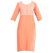 Orange Essential Round Neck Kurta-Large