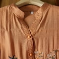 thumbnail image 4 of Womens Linen Tops 3/4 Sleeve Cotton Floral Embroidered Shirts Summer Dressy Casual Boho Blouses Loose Fit Tunic shirt Saffron 2XL, 4 of 6
