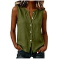 thumbnail image 3 of cocolona Summer Linen Tank Tops for Women Crew Neck Sleeveless Button Shirts Trendy Casual Solid Color Blouses, 3 of 5
