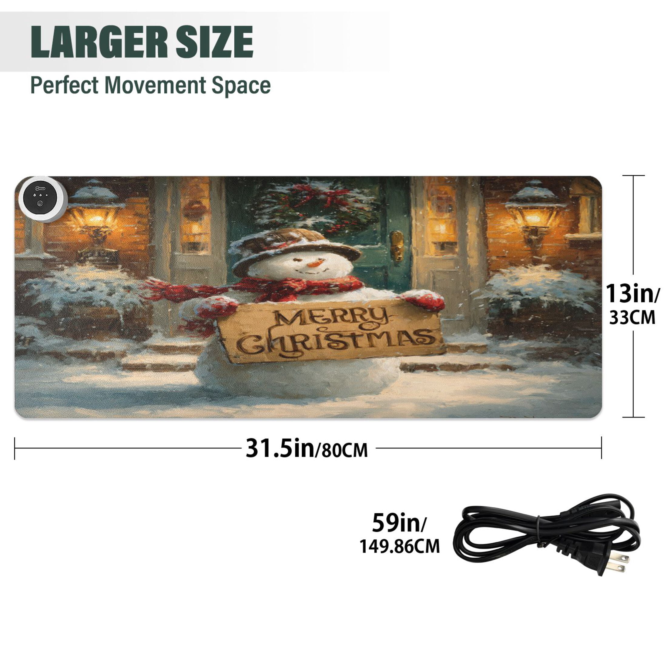Wobogo Cute Snowman Heated Mouse Pad Extra-Large Desk Mat With 3 Heating Levels and 3-hour Auto Shut-Off Protection Ideal for Computer Keyboards Home Office Hand-warming Essential 31.5in × 13in