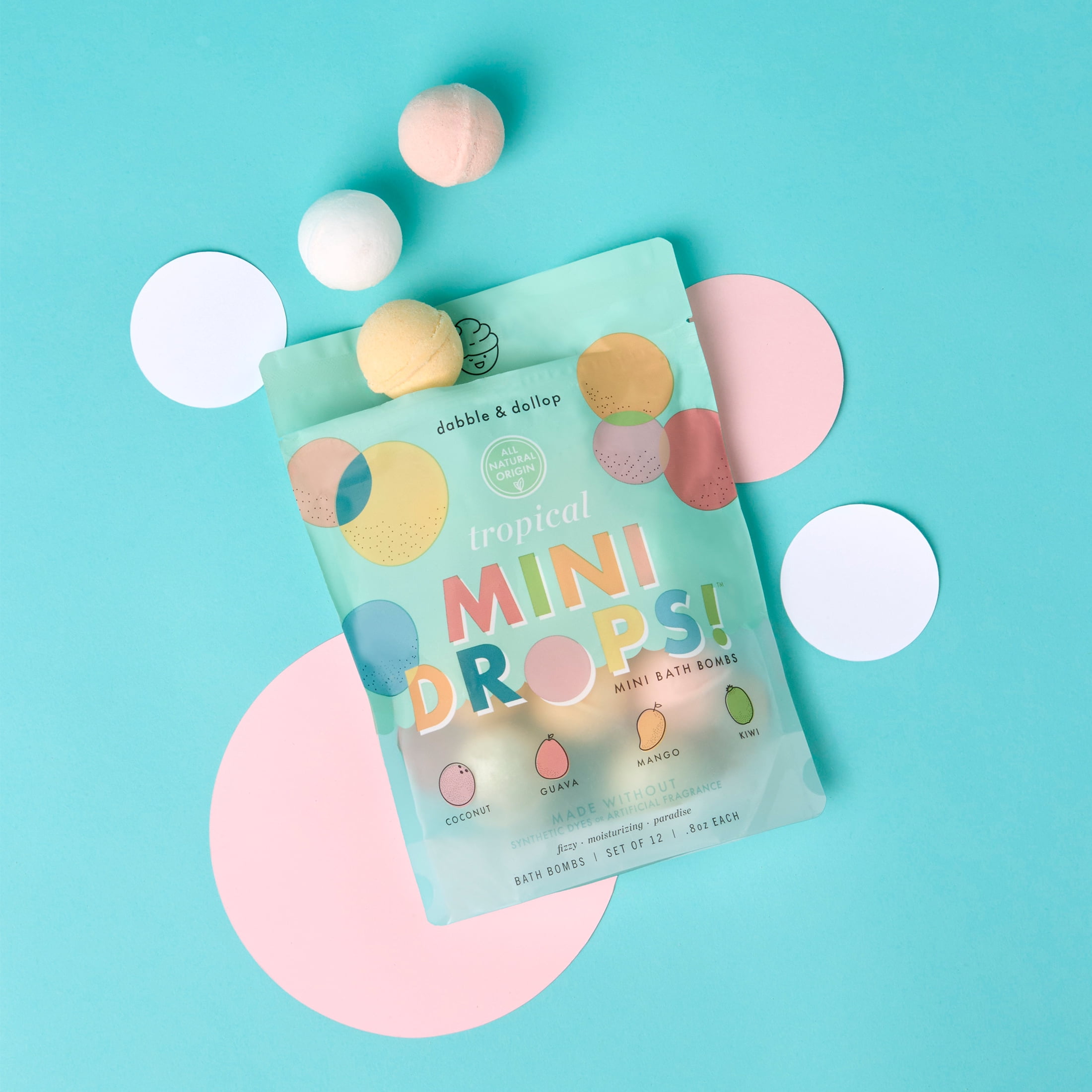 Dabble and Dollop Mini Bath Bombs - Tropical Variety, Set of 12