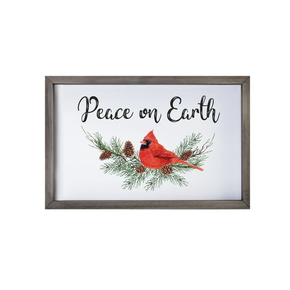 Merry Christmas Framed Shadow Box - Cardinal Peace On Earth
