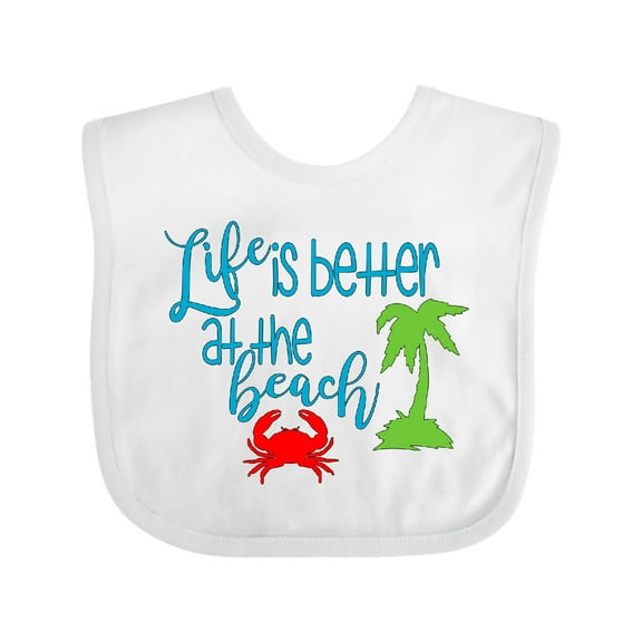 Inktastic Life is Better at the Beach Crab and Palm Tree Boys or Girls Baby Bib