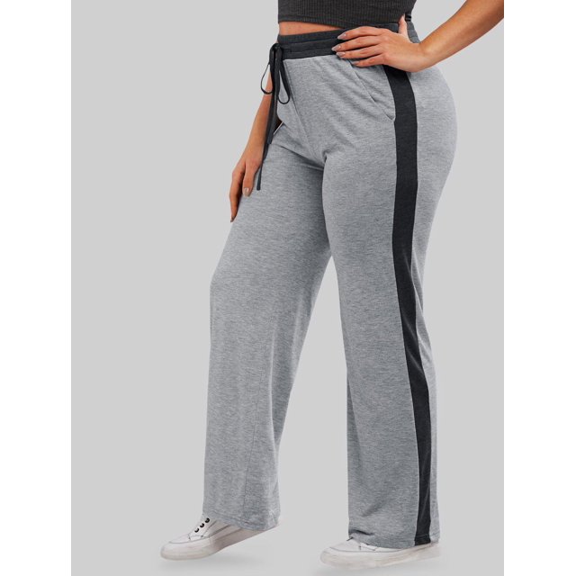 Pantalones Talla Extra Ancho Contraste y Cinta Rosegal Pantalones de talla grande