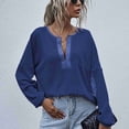 thumbnail image 2 of Blusa de manga larga para mujer, holgada, informal, elegante, camisa de color puro, jersey con bolsillo para el trabajo diario, azul marino L, 2 of 4