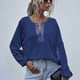 thumbnail image 2 of Blusa de manga larga para mujer, holgada, informal, elegante, de color puro, con bolsillo para el trabajo diario, azul marino S, 2 of 4