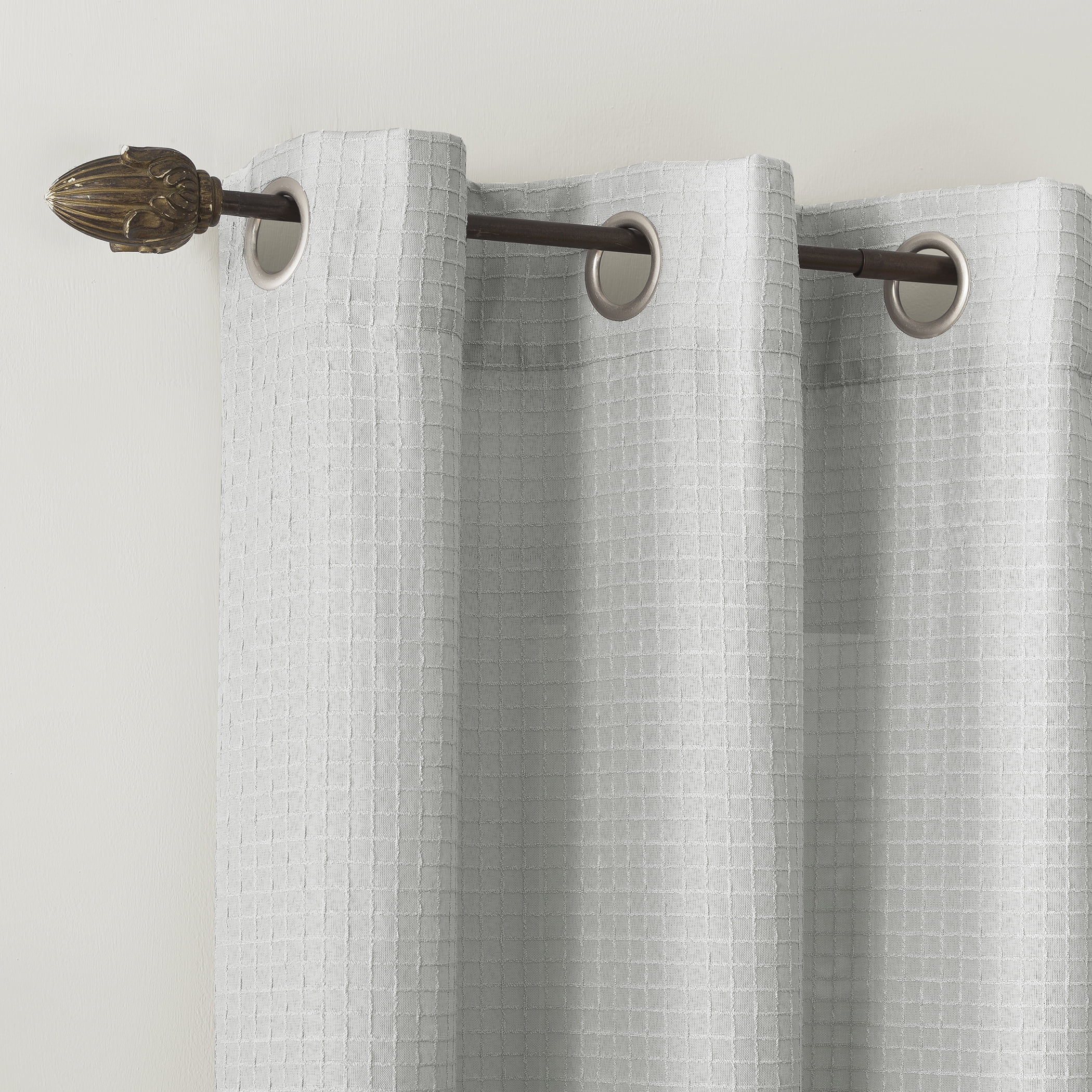 Mainstays Waffle Texture Semi-Sheer Curtain Panel Pair, Set of 2, Silver, 38"W x 84"L