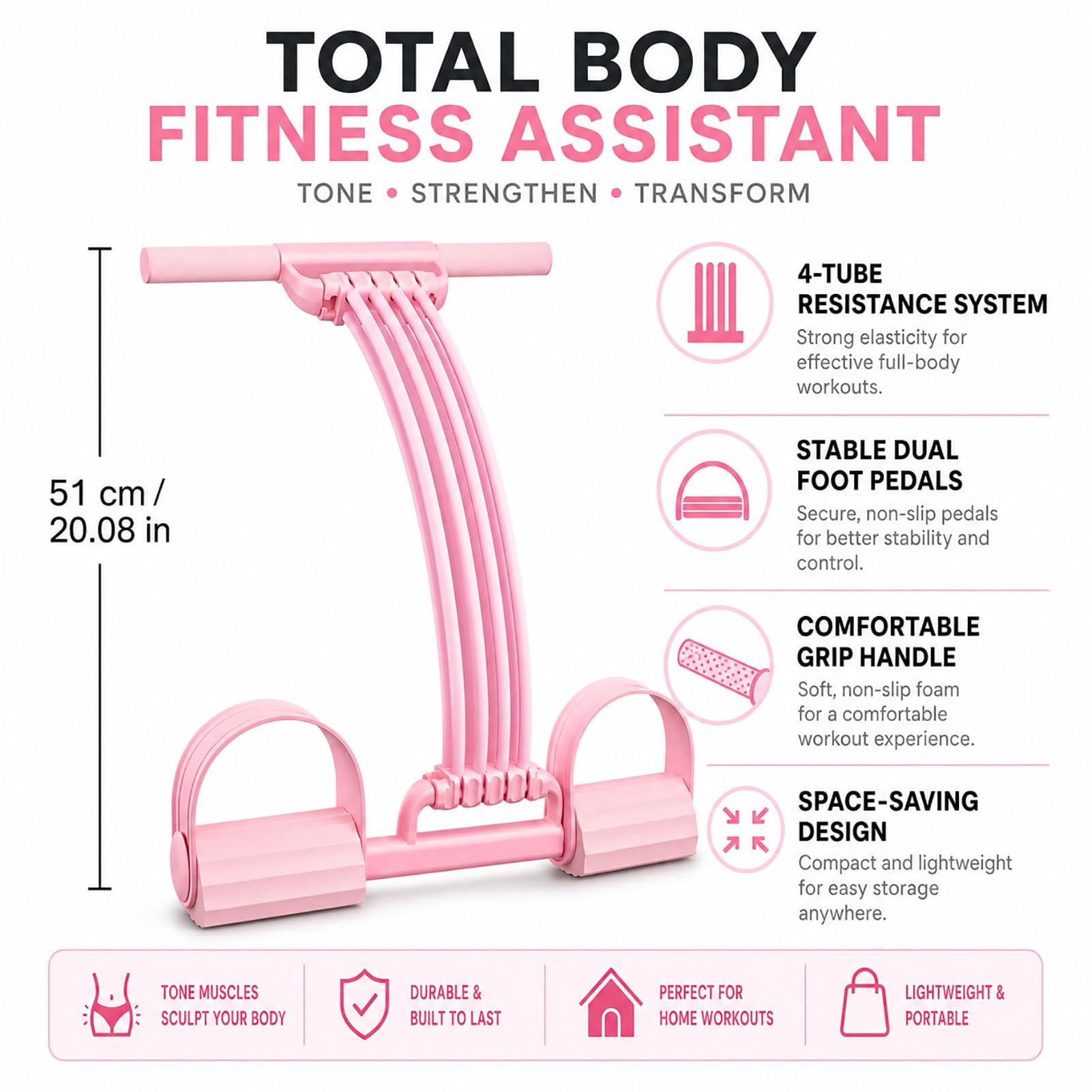 Pedal Resistance Band with Handles, Exercise Bands for Home Workout, Sit Up Pull Rope for Full Body Fitness, Portable Stretching and Strength Training Equipment for Men Women