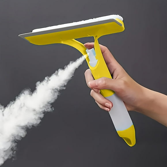 YoGold Grattoir de Nettoyage de Fenêtre 3 en 1, Nouvelle Raclette pour Douche, Fonction de Pulvérisation 3 en 1 pour Portes Vitrées, Grattoir pour Miroirs, Brosse. Outil de Nettoyage de Fenêtre Tout Usage Jaune