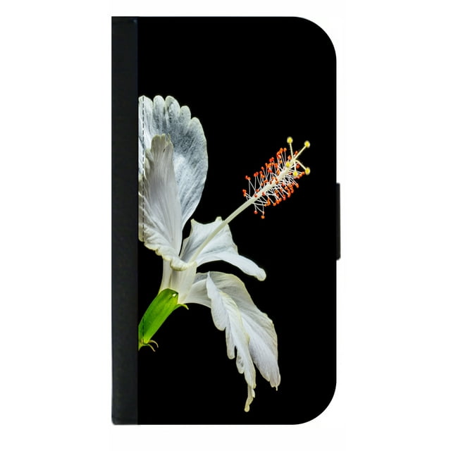 White Hibiscus Flower - Galaxy s10 Case - s10 Wallet Case - Galaxy s10 Case Leather Impression - Galaxy s10 Case Black - s10 Case Card Holder