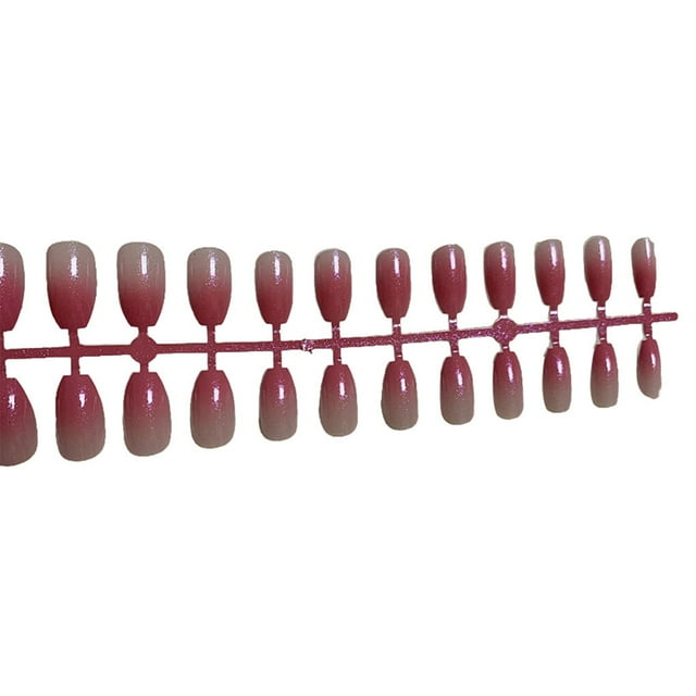 Coffin Fake Nail Gradient Not Susceptible to Allergies Waterproof Shiny Pattern Nail Enhancement Tablets Charming Manicure Tips Gradient Rose Red