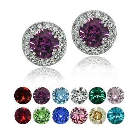 Crystal Ice Sterling Silver Swarovski Elements Crystal Ice Sterling Silver Swarovski Elements Birthstone Halo Stud Earrings