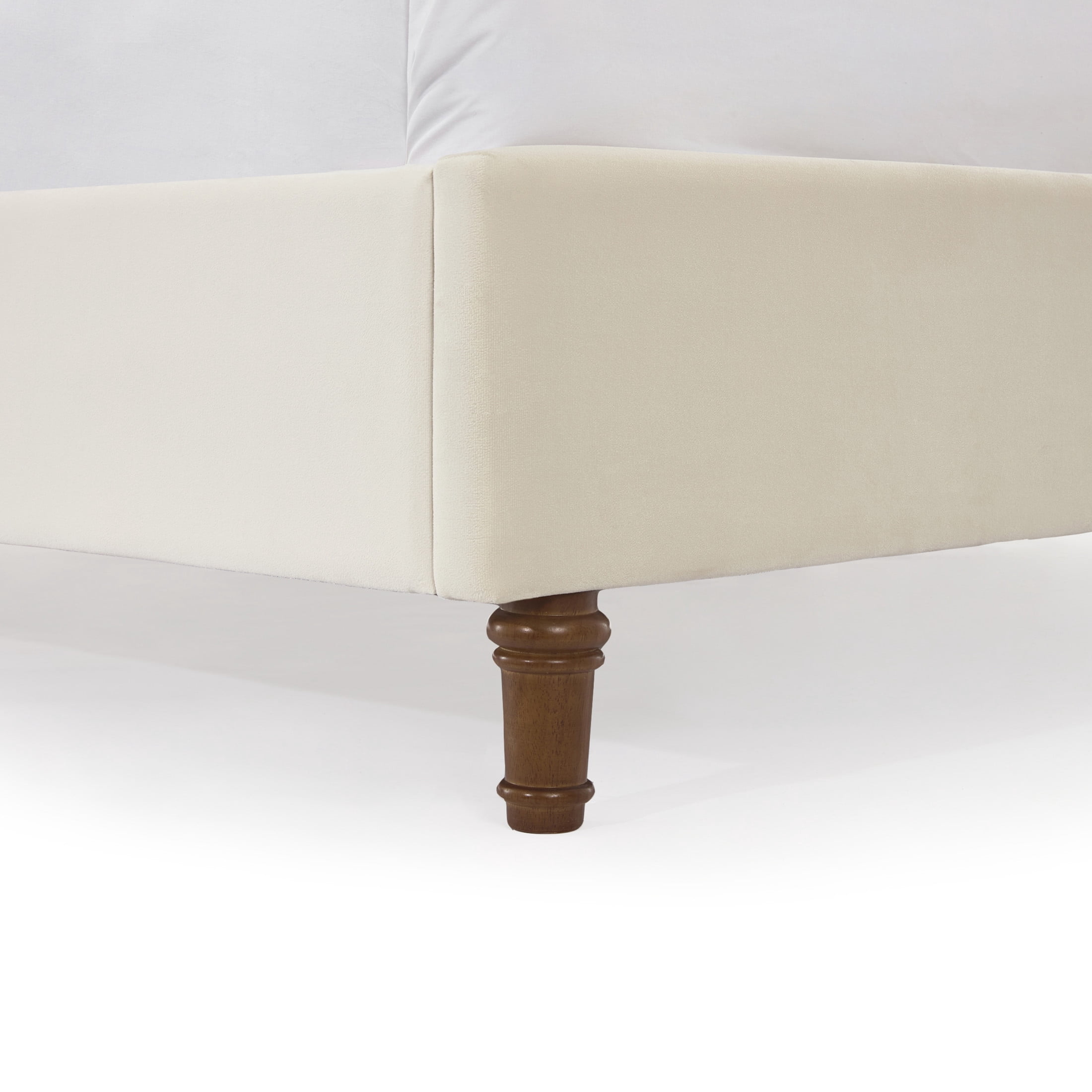 Noble House Peyton Indoor Button Diamond Tufted Velvet Upholstery Queen Bed with Wingback, Ivory