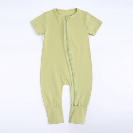 

XMMSWDLA Toddler Girl Clothes Baby Boys Girls Cute Solid Color Short Sleeve Double Zipper Romper Jumpsuit Discount Clearance